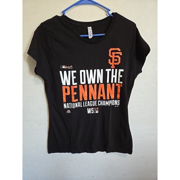 Majestic Tops - San Francisco Giants Tee Shirt Women Black Orange Majestic We own the Pennant L